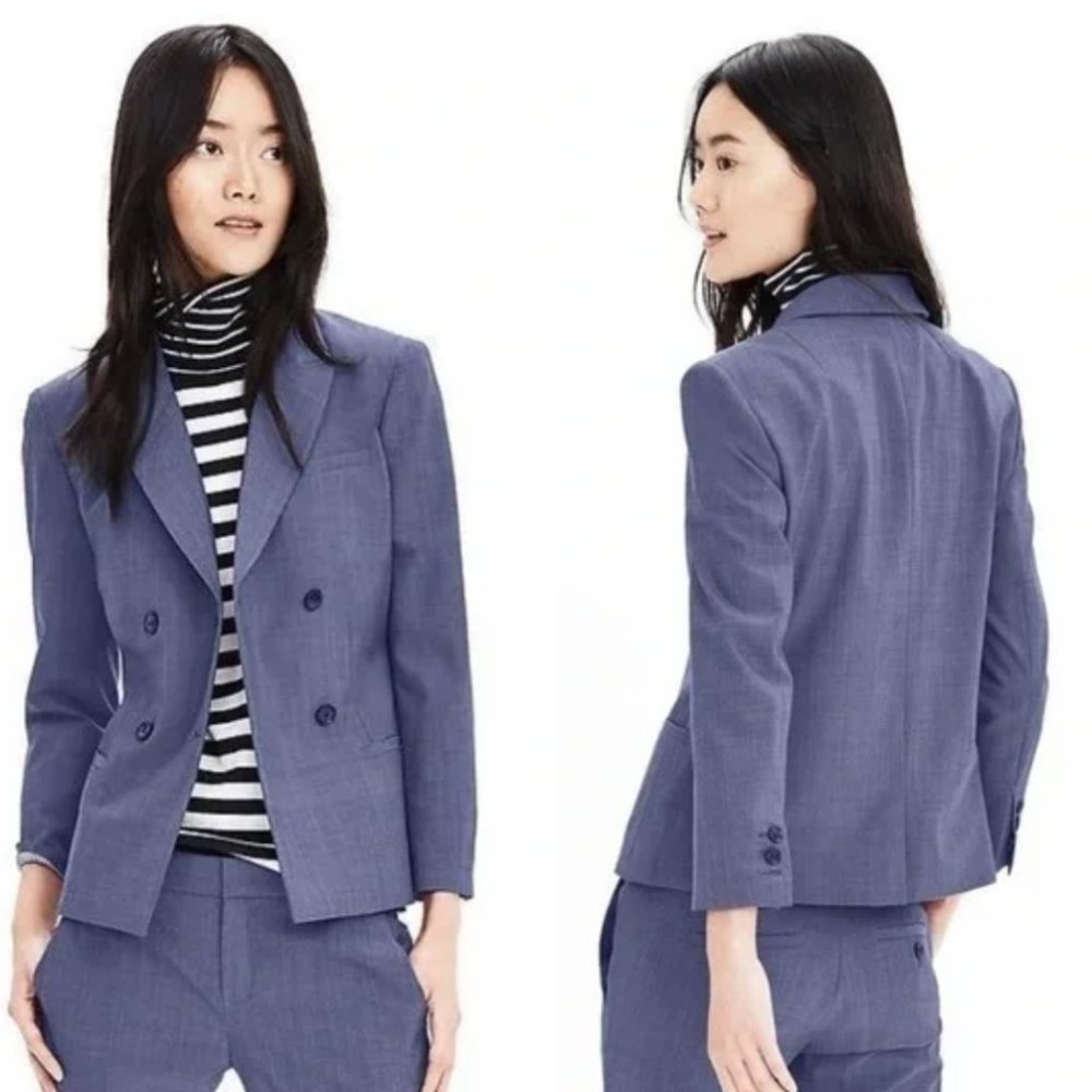 Banana Republic chambray color double breasted wool blazer / jacket petite 00